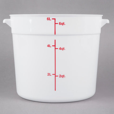 Choice 6 Qt. White Round Polypropylene Food Storage Container with Red Gradations